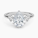 Luxe Floating Three Stone Diamond Engagement Ring with a Pear cut diamond in white gold — top view
