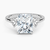 Luxe Floating Three Stone Diamond Engagement Ring with a Radiant cut diamond in white gold — top view