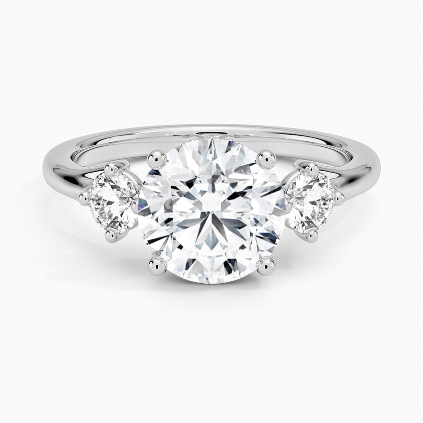 Luxe Floating Three Stone Diamond Engagement Ring with a Round cut diamond in white gold — top view