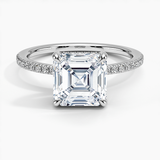 Viviana Half-Coverage Diamond Engagement Ring with a Asscher cut diamond in white gold — top view