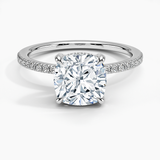 Viviana Half-Coverage Diamond Engagement Ring with a Cushion cut diamond in white gold — top view