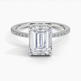 Viviana Half-Coverage Diamond Engagement Ring with a Emerald cut diamond in white gold — top view