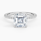 Demi Half Coverage Diamond Engagement Ring with a Asscher cut diamond in white gold — top view