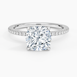 Demi Half Coverage Diamond Engagement Ring with a Cushion cut diamond in white gold — top view