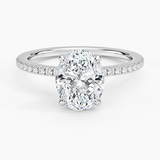Demi Half Coverage Diamond Engagement Ring with a Oval cut diamond in white gold — top view