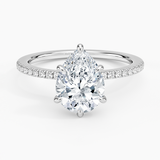 Demi Half Coverage Diamond Engagement Ring with a Pear cut diamond in white gold — top view