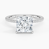 Demi Half Coverage Diamond Engagement Ring with a Princess cut diamond in white gold — top view