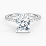 Demi Half Coverage Diamond Engagement Ring with a Radiant cut diamond in white gold — top view