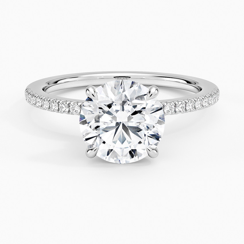 Demi Half Coverage Diamond Engagement Ring with a Round cut diamond in white gold — top view