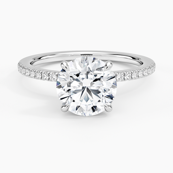 Demi Half Coverage Diamond Engagement Ring with a Round cut diamond in white gold — top view