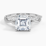 Petite Twisted Willow Diamond Engagement Ring with a Asscher cut diamond in white gold — top view