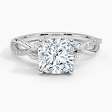 Petite Twisted Willow Diamond Engagement Ring with a Cushion cut diamond in white gold — top view