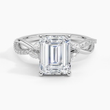 Petite Twisted Willow Diamond Engagement Ring with a Emerald cut diamond in white gold — top view