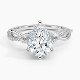 Petite Twisted Willow Diamond Engagement Ring with a Pear cut diamond in white gold — top view