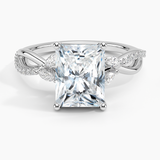Petite Twisted Willow Diamond Engagement Ring with a Radiant cut diamond in white gold — top view
