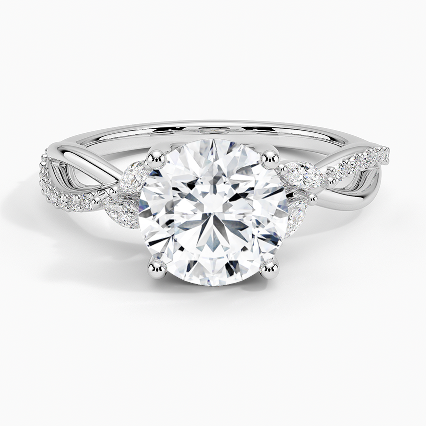 Petite Twisted Willow Diamond Engagement Ring with a Round cut diamond in white gold — top view