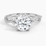 Petite Twisted Willow Diamond Engagement Ring with a Round cut diamond in white gold — top view
