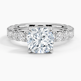 Ellora Three-Quarter Coverage Diamond Engagement Ring with a Cushion cut diamond in white gold — top view