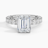 Ellora Three-Quarter Coverage Diamond Engagement Ring with a Emerald cut diamond in white gold — top view