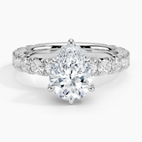 Ellora Three-Quarter Coverage Diamond Engagement Ring with a Pear cut diamond in white gold — top view
