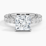 Ellora Three-Quarter Coverage Diamond Engagement Ring with a Princess cut diamond in white gold — top view