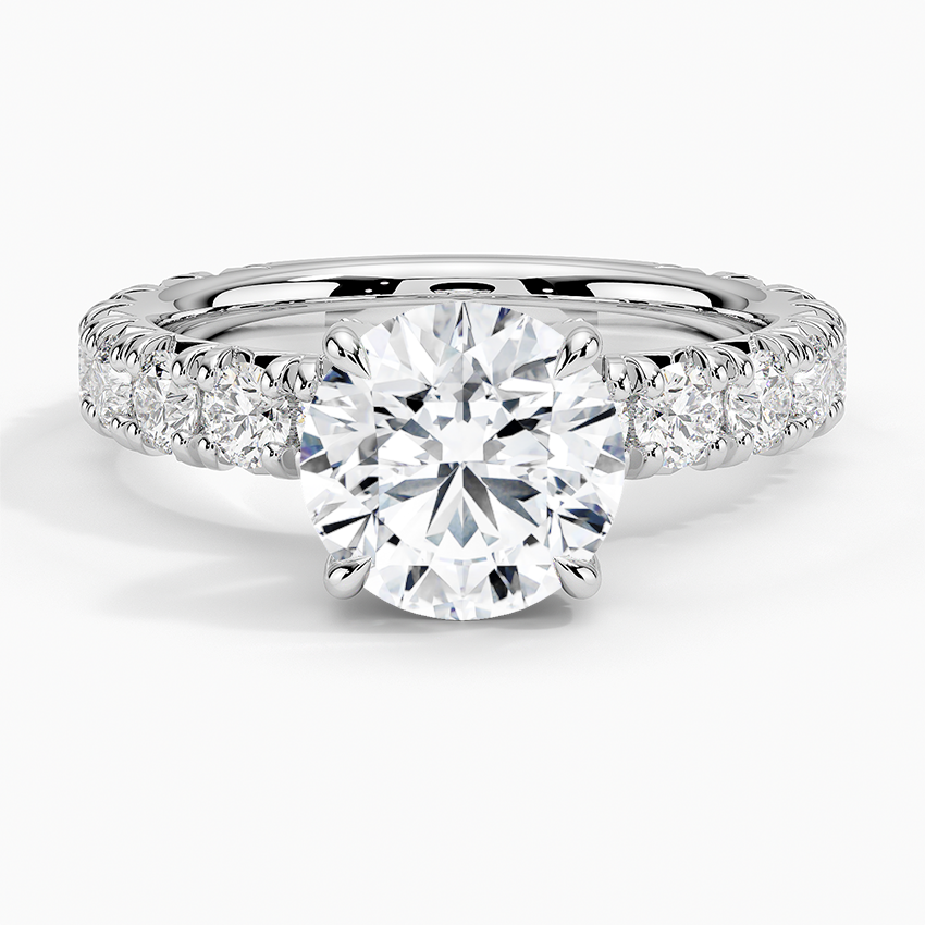 Ellora Three-Quarter Coverage Diamond Engagement Ring with a Round cut diamond in white gold — top view