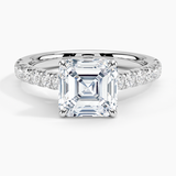 Sienna Half Coverage Diamond Engagement Ring with a Asscher cut diamond in white gold — top view