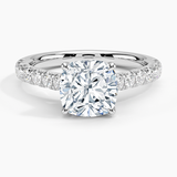 Sienna Half Coverage Diamond Engagement Ring with a Cushion cut diamond in white gold — top view