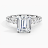 Sienna Half Coverage Diamond Engagement Ring with a Emerald cut diamond in white gold — top view