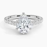 Sienna Half Coverage Diamond Engagement Ring with a Pear cut diamond in white gold — top view