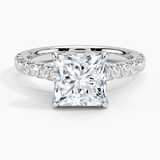 Sienna Half Coverage Diamond Engagement Ring with a Princess cut diamond in white gold — top view