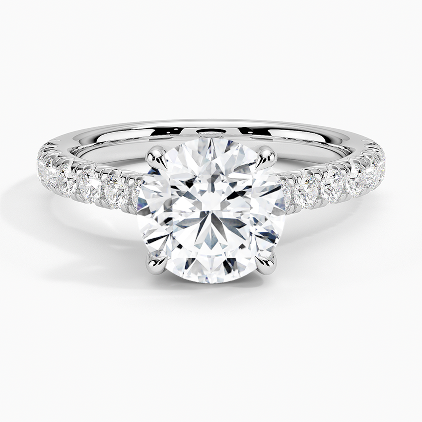 Sienna Half Coverage Diamond Engagement Ring with a Round cut diamond in white gold — top view