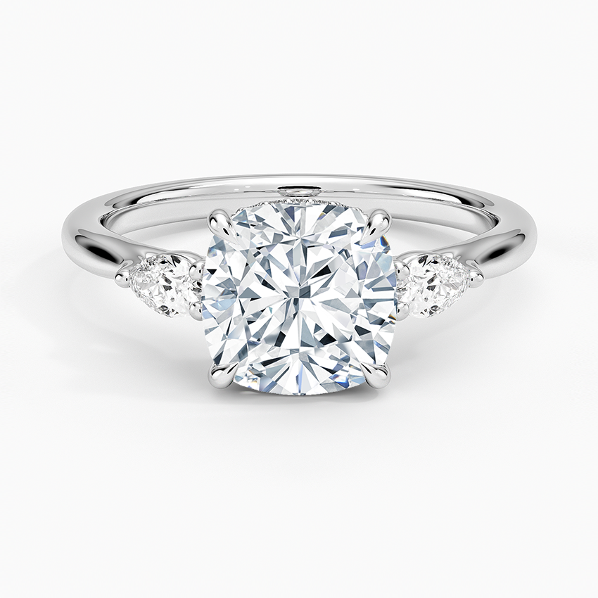 Floating Three Stone Pear Diamond Engagement Ring
