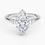 Floating Three Stone Pear Diamond Engagement Ring with a Marquise cut diamond in white gold — top view