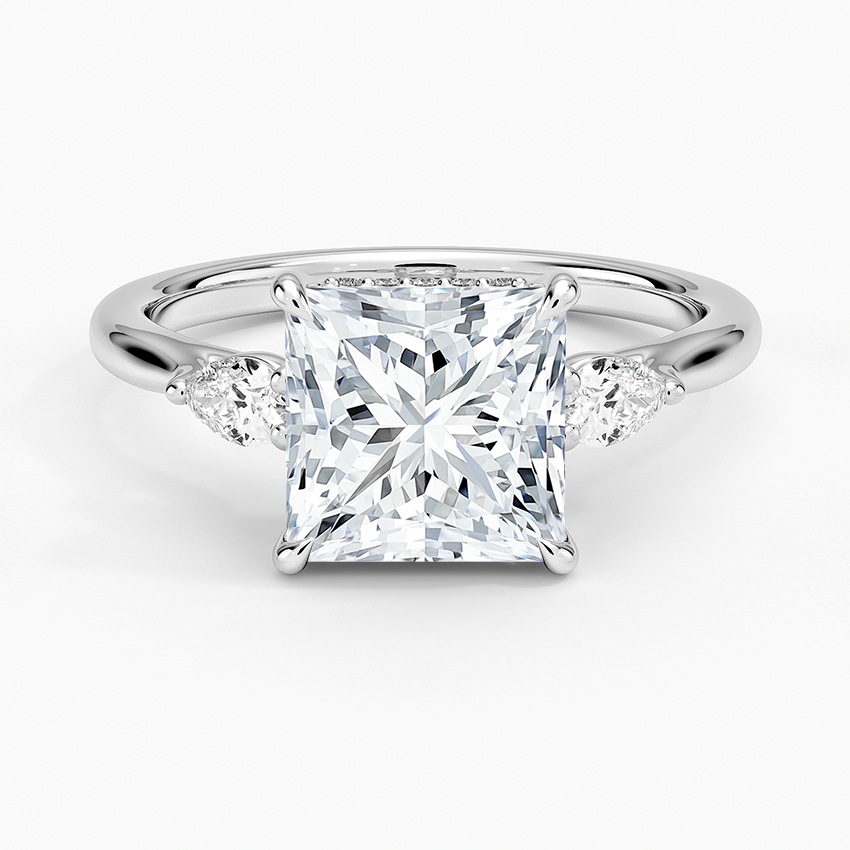 Floating Three Stone Pear Diamond Engagement Ring