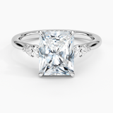 Floating Three Stone Pear Diamond Engagement Ring with a Radiant cut diamond in white gold — top view