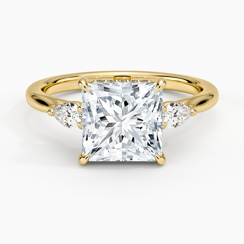 Floating Three Stone Pear Diamond Engagement Ring