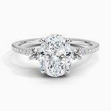 Lyra Three Stone Diamond Engagement Ring with a Oval cut diamond in white gold — top view