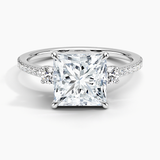 Lyra Three Stone Diamond Engagement Ring with a Princess cut diamond in white gold — top view