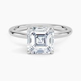 Petal Diamond Engagement Ring with a Asscher cut diamond in white gold — top view
