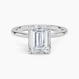Petal Diamond Engagement Ring with a Emerald cut diamond in white gold — top view