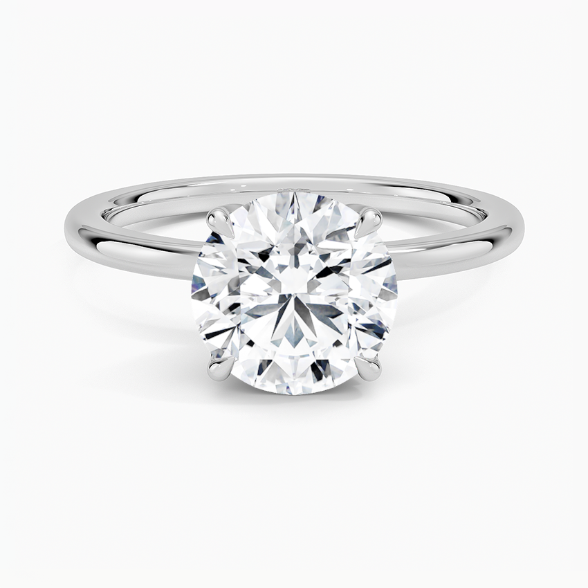 Petal Diamond Engagement Ring with a Round cut diamond in white gold — top view