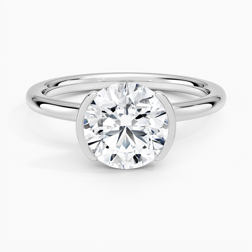 Annika Half Bezel Solitaire Engagement Ring with a Round cut diamond in white gold — top view