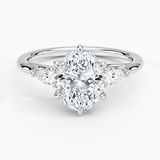 Delilah Three Stone Pear Diamond Engagement Ring with a Oval cut diamond in white gold — top view