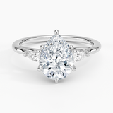 Delilah Three Stone Pear Diamond Engagement Ring with a Pear cut diamond in white gold — top view