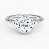 Delilah Three Stone Pear Diamond Engagement Ring with a Round cut diamond in white gold — top view