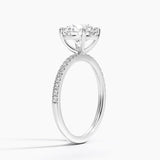 Perfect Fit Half-Coverage Diamond Engagement Ring with a Round cut diamond in white gold — side view