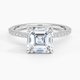 Perfect Fit Half-Coverage Diamond Engagement Ring with a Asscher cut diamond in white gold — top view