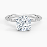 Perfect Fit Half-Coverage Diamond Engagement Ring with a Cushion cut diamond in white gold — top view