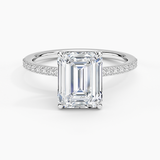 Perfect Fit Half-Coverage Diamond Engagement Ring with a Emerald cut diamond in white gold — top view